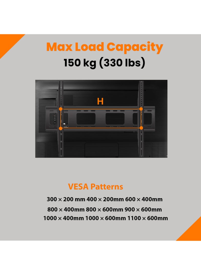 BEETEC Fixed TV Wall Mount Bracket for 55-120 Inch Flat Panel TVs up to 150 kg/330 lbs and up to 1100x600 VESA, TV Wall Bracket with Extra-Large Heavy-Duty Design, Black | TF-100F - Image 3